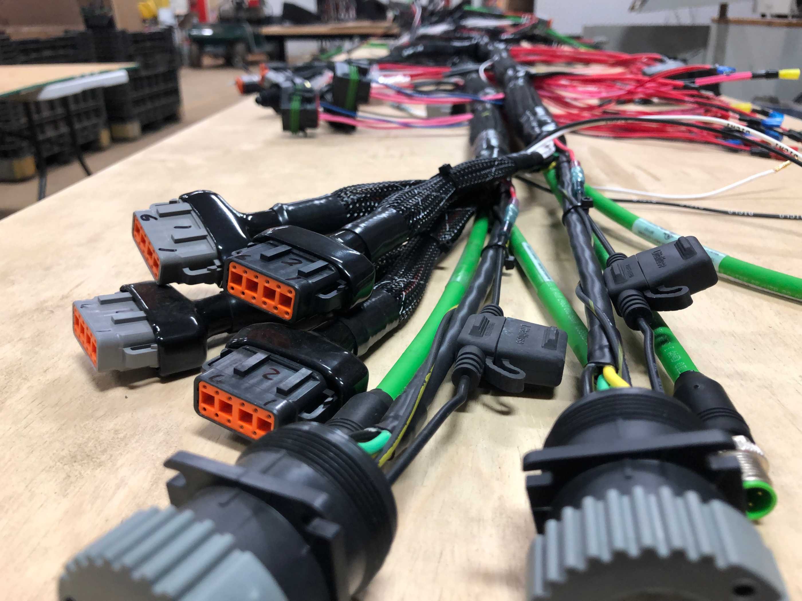 Custom electrical wire harnesses with Deutsch connectors assembled at Northstar Steel Fabricating